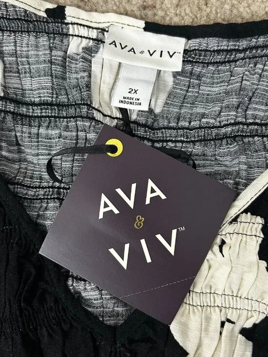 NEW Women's Black & Ivory Floral Long Sleeve Midi Dress Cottagecore Size 2X - Picture 5 of 5